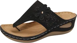 Womens Orthopedic Wedge Sandals Arch Support Slip on Comfortable Outdoor Beach Walking Lightweight Slippers Open Toe Flower Low Heel Flip Flops