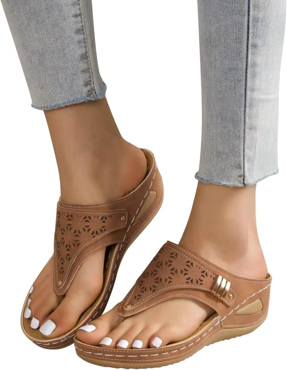 Womens Sandals 2025 Orthopedic Wide Width Slip-On Dressy Comfortable Summer Shoes Wedge Flip Flops Blue Spring