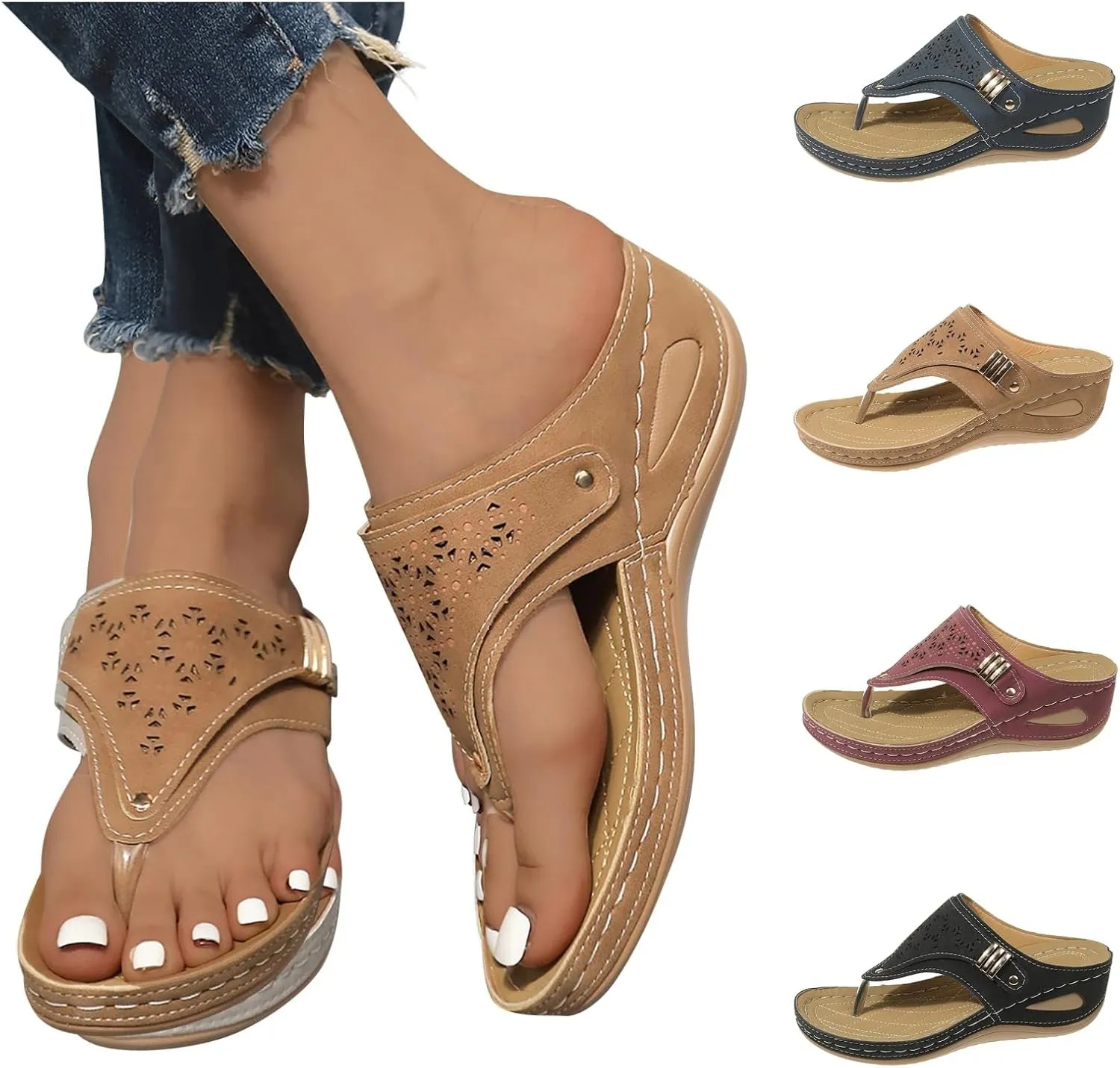 Womens Sandals 2025 Orthopedic Wide Width Slip-On Dressy Comfortable Summer Shoes Wedge Flip Flops Blue Spring