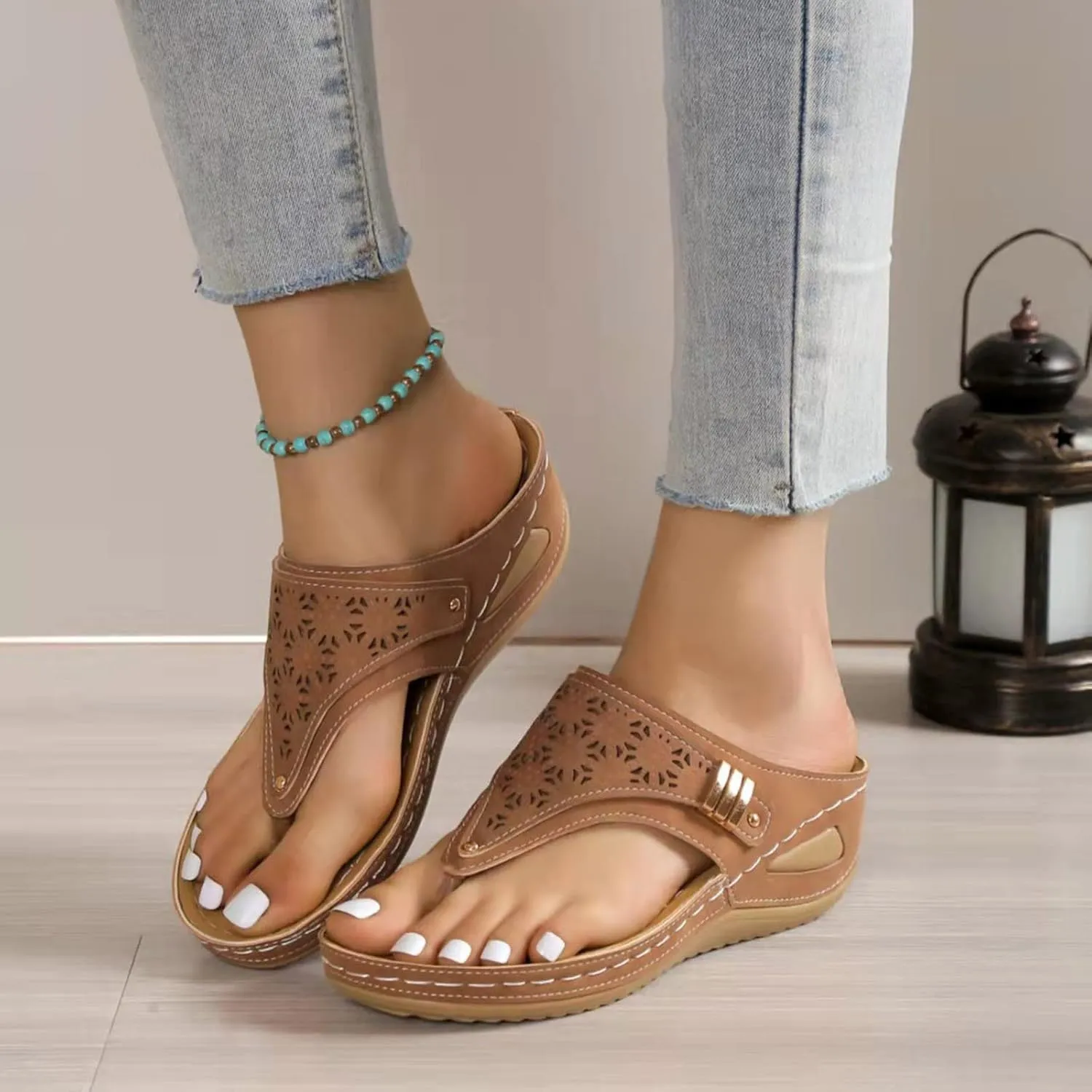 Womens Sandals 2025 Orthopedic Wide Width Slip-On Dressy Comfortable Summer Shoes Wedge Flip Flops Blue Spring