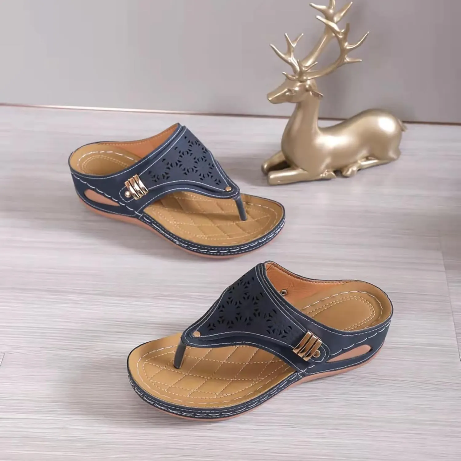 Womens Sandals 2025 Orthopedic Wide Width Slip-On Dressy Comfortable Summer Shoes Wedge Flip Flops Blue Spring
