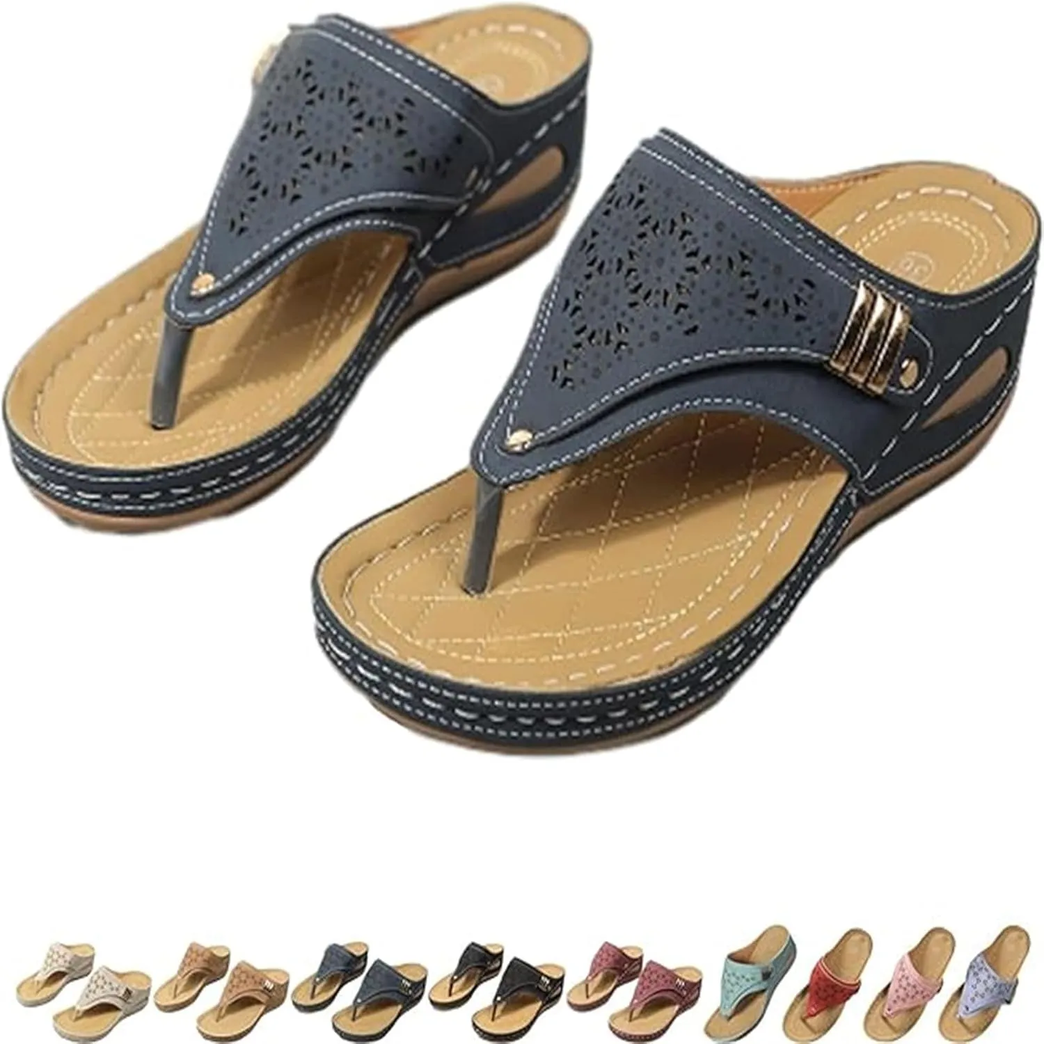Womens Sandals 2025 Orthopedic Wide Width Slip-On Dressy Comfortable Summer Shoes Wedge Flip Flops Blue Spring