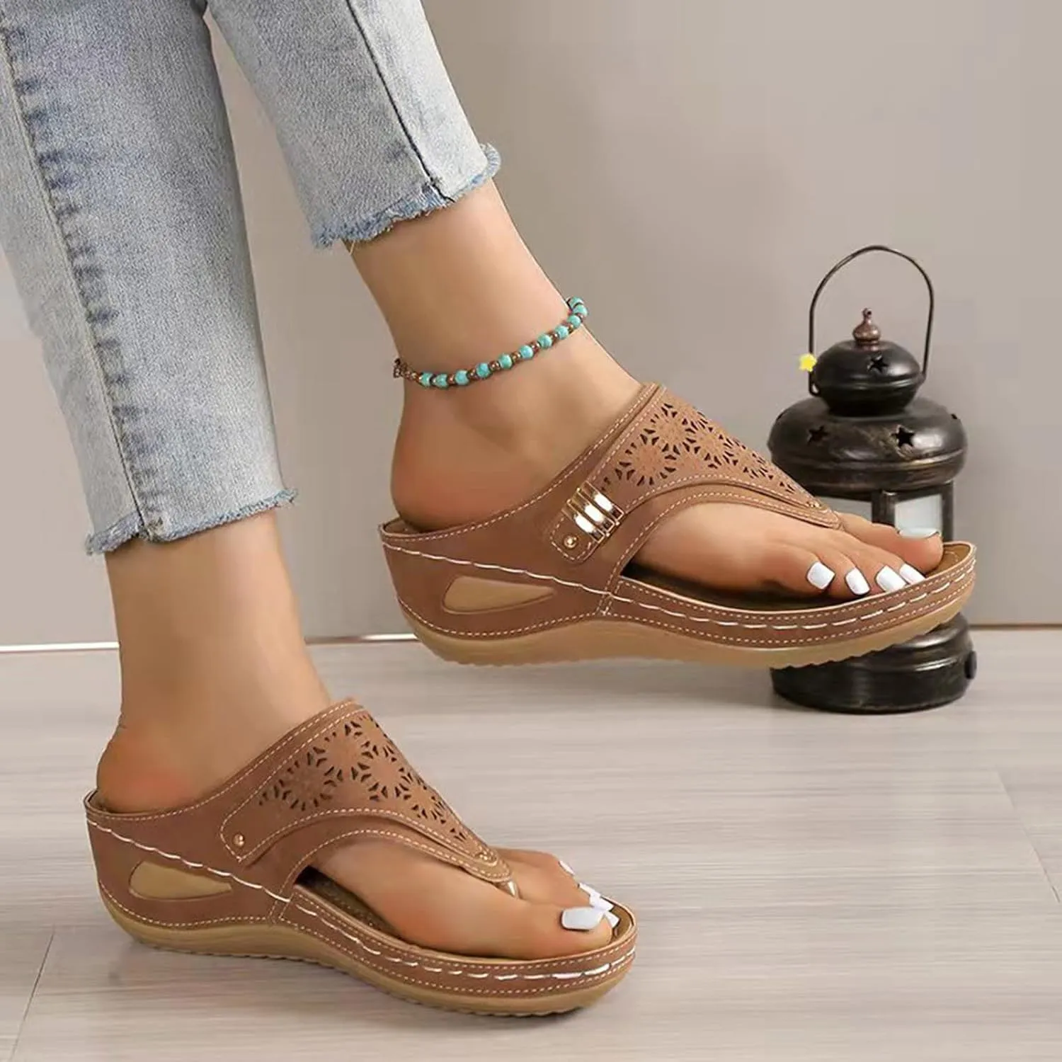 Womens Sandals 2025 Orthopedic Wide Width Slip-On Dressy Comfortable Summer Shoes Wedge Flip Flops Blue Spring