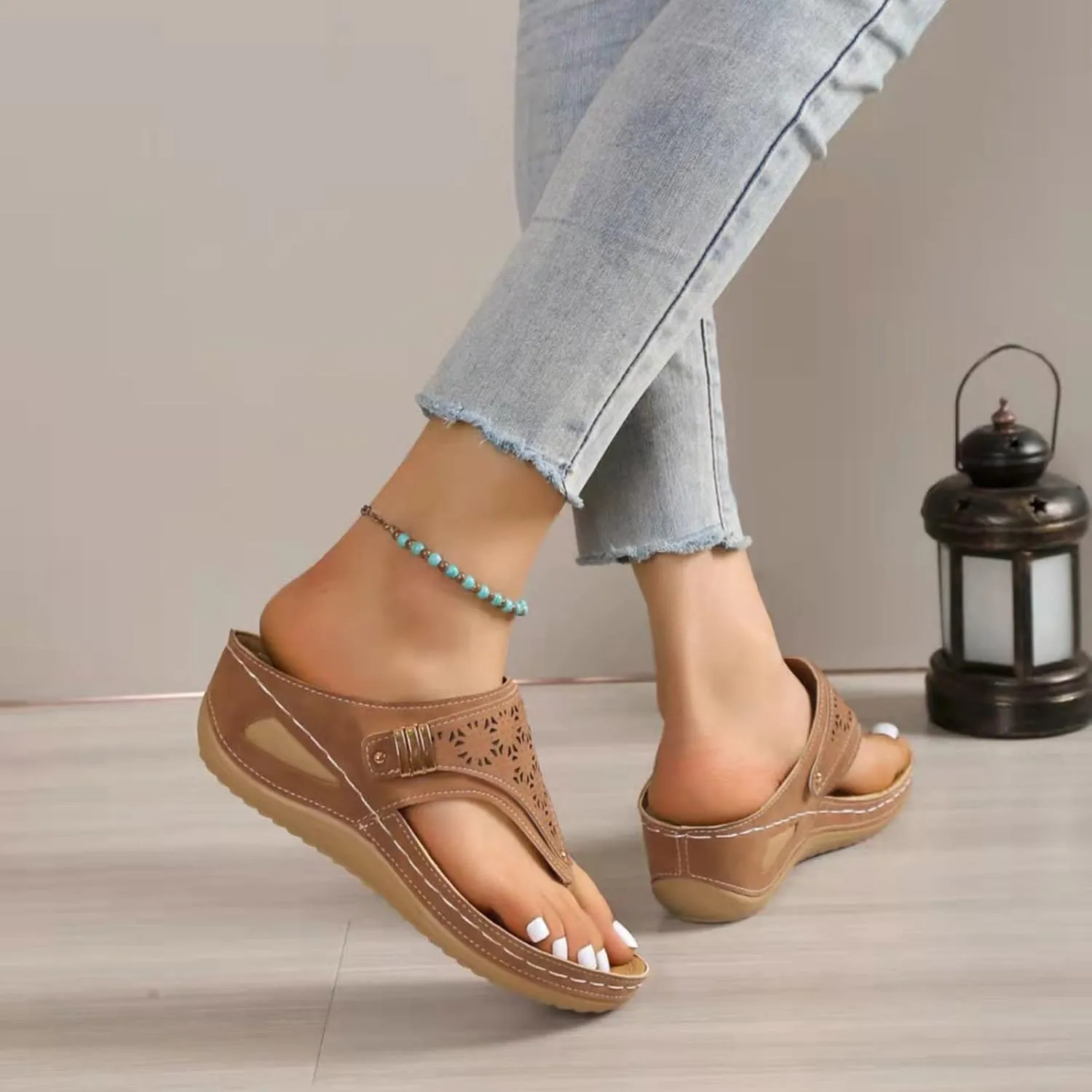 Womens Sandals 2025 Orthopedic Wide Width Slip-On Dressy Comfortable Summer Shoes Wedge Flip Flops Blue Spring