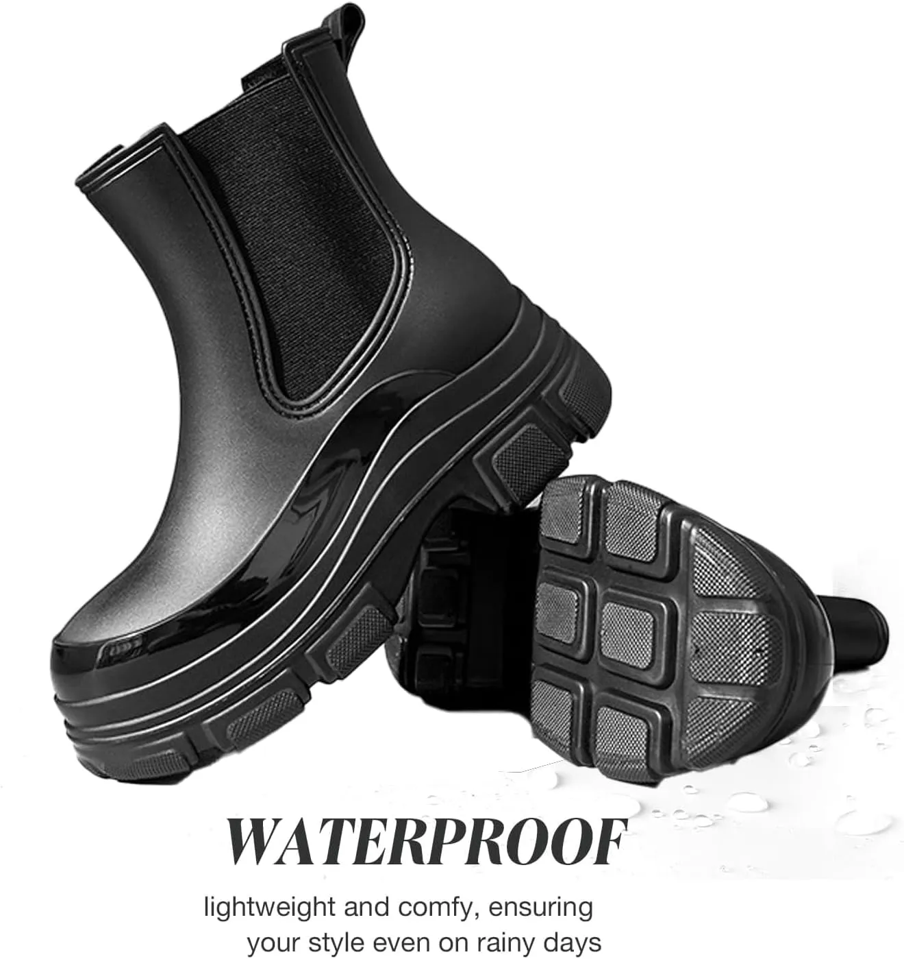 Women's Short Rain Boots Waterproof Garden Shoes Rubber Chelsea Boots Anti-Slipping Rainboots for Ladies with Comfort Insole Lightweight Stylish Ankle Rain Shoes Outdoor Work Booties