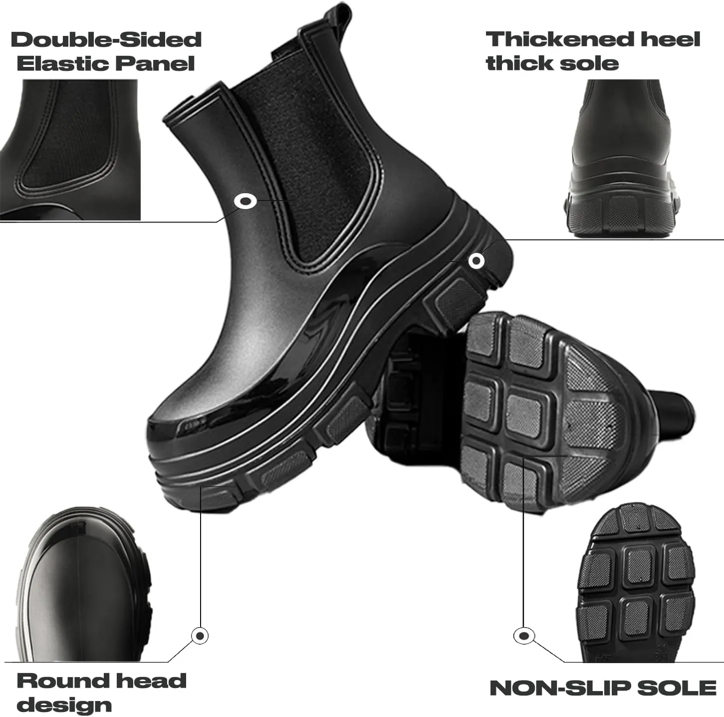Women's Short Rain Boots Waterproof Garden Shoes Rubber Chelsea Boots Anti-Slipping Rainboots for Ladies with Comfort Insole Lightweight Stylish Ankle Rain Shoes Outdoor Work Booties