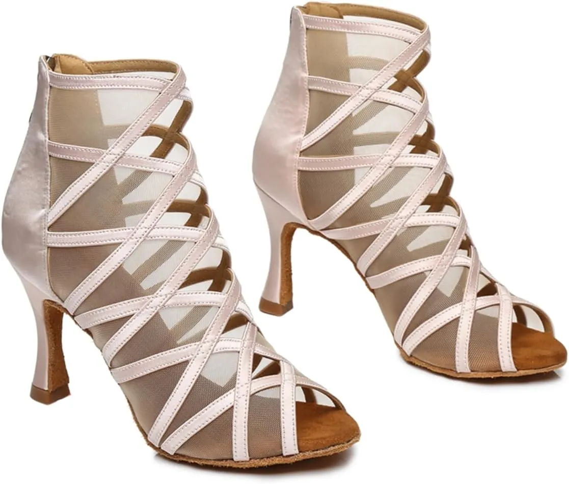Women's Stylish Open Toe Latin Dance Boots Ballroom Tango Party Wedding Performance Practice Dance Shoes