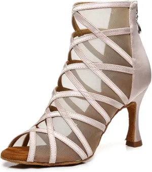 Women's Stylish Open Toe Latin Dance Boots Ballroom Tango Party Wedding Performance Practice Dance Shoes