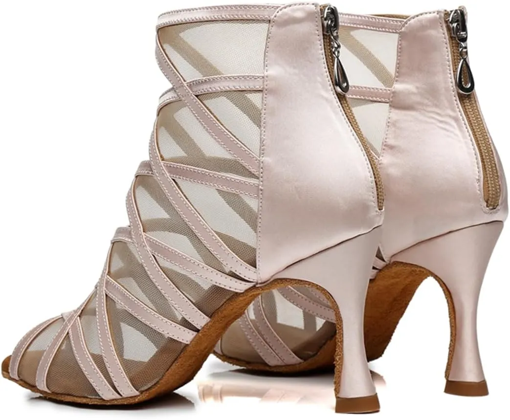 Women's Stylish Open Toe Latin Dance Boots Ballroom Tango Party Wedding Performance Practice Dance Shoes