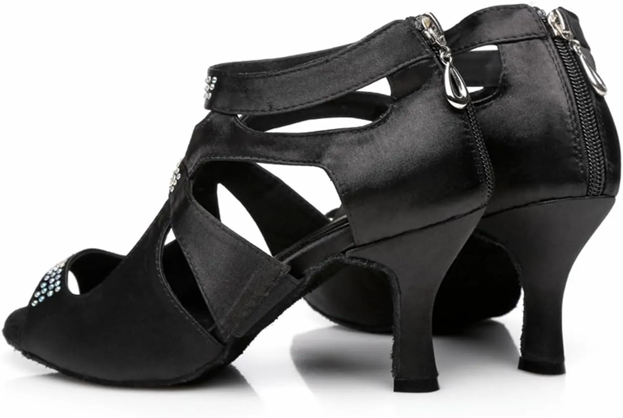 Women's Stylish Peep Toe Cut-outs design Ankle Dance Boots Satin Latin Ballrooom Practice Party Professional Dance Shoes