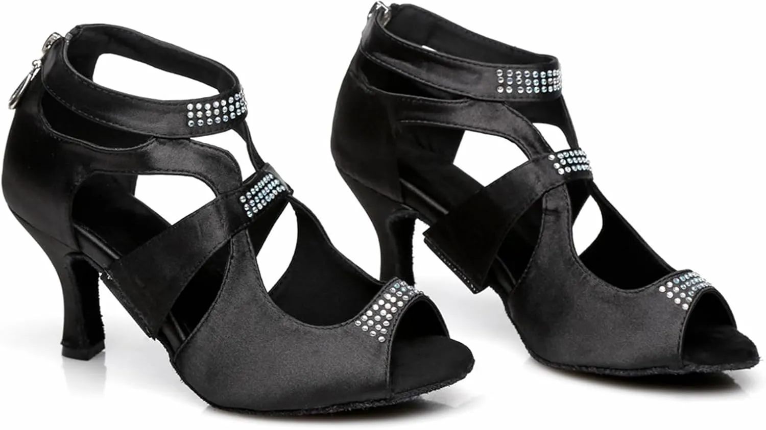 Women's Stylish Peep Toe Cut-outs design Ankle Dance Boots Satin Latin Ballrooom Practice Party Professional Dance Shoes