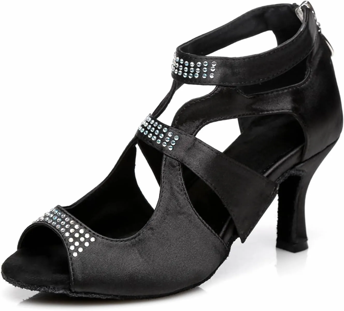 Women's Stylish Peep Toe Cut-outs design Ankle Dance Boots Satin Latin Ballrooom Practice Party Professional Dance Shoes