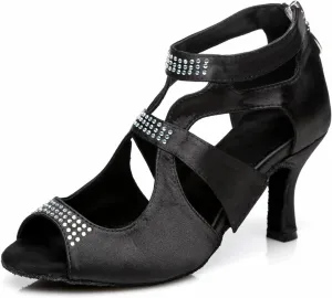 Women's Stylish Peep Toe Cut-outs design Ankle Dance Boots Satin Latin Ballrooom Practice Party Professional Dance Shoes