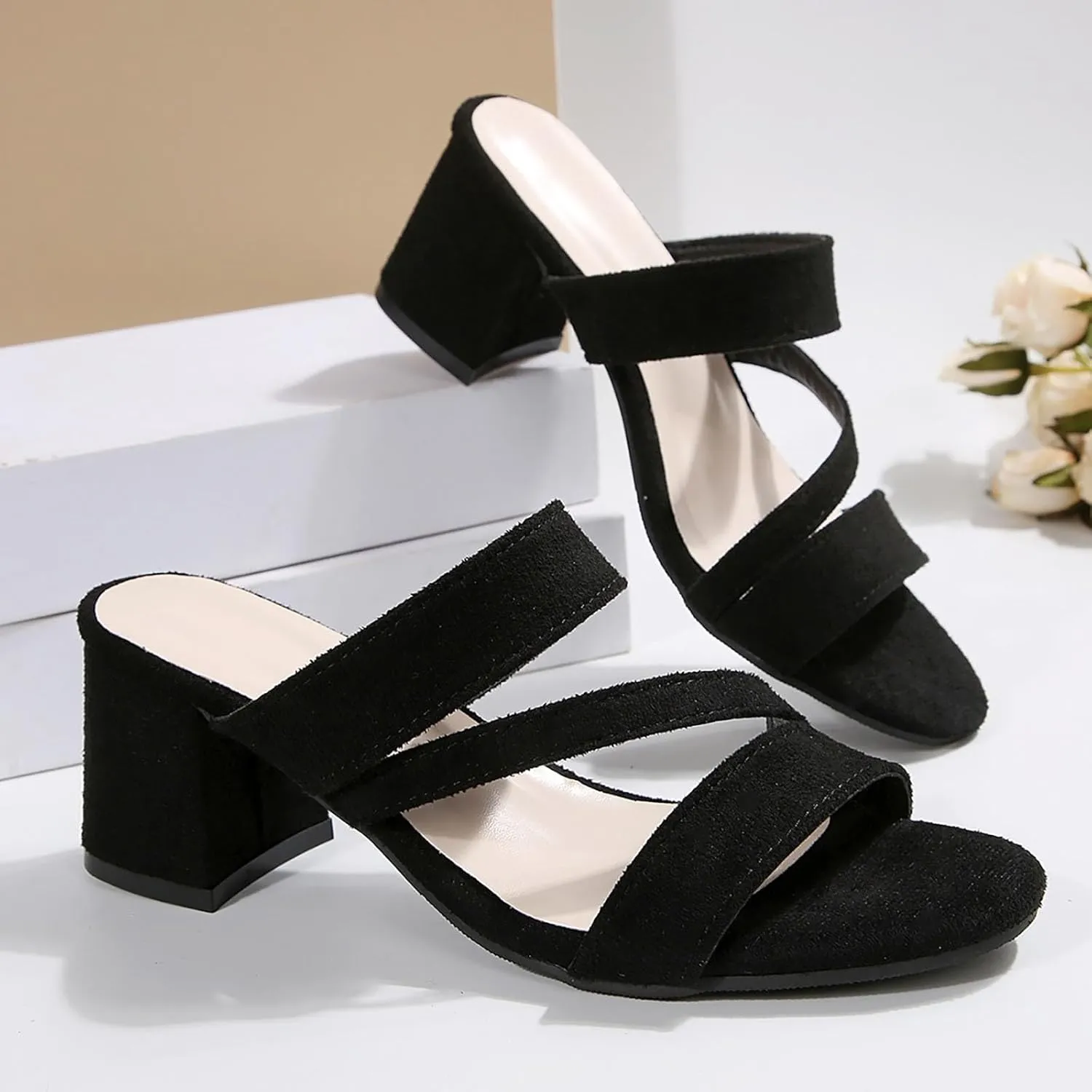 Women's Summer Fashion Suede Chunky Slippers Comfortable Cozy Footwear for Everyday Use Stylish Casual Slip-Ons for Women