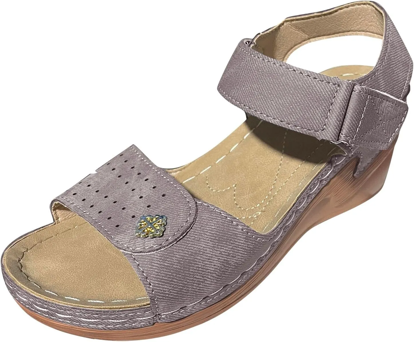 Women's Summer Wedge Heel Sandals, Fashionable Solid-Colored Leather Open-Toe Sandals, Casual, Comfortable And Lightweight Walking Shoes