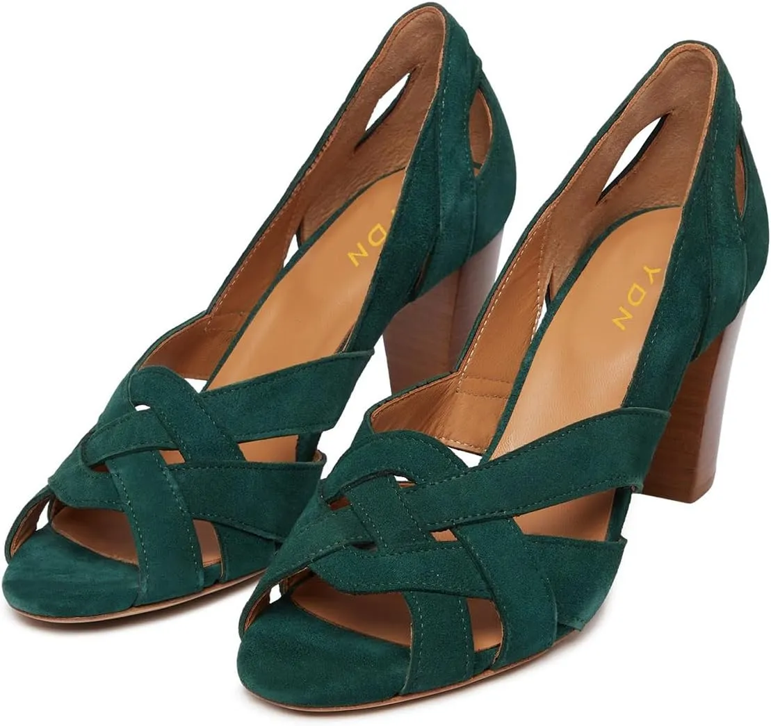 YDN Women's Chic Chunky Heel Sandal Shoes Open Peep Toe Mid Heels Slip On Comfortable Daily Shoes Dress Party Prom Wedding Shoes Size 4-16 US