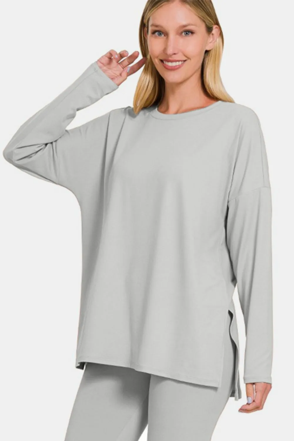 Zenana Full Size Brushed Microfiber Top and Leggings Lounge Set - Lt Grey